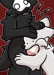 ambiguous_gender anthro black_body bodily_fluids changed_(video_game) cheek_bulge cum cum_in_mouth cum_inside dot_eyes duo exclamation_point fellatio fur genital_fluids latex latex_creature lin_(changed) living_latex male male/ambiguous oral penetration penile penis penis_in_mouth puro_(changed) sex simple_eyes velixx white_body white_fur