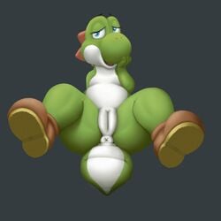 1boy 2018 anus ass blue_eyes boots clothing female footwear full_body green_yoshi grey_background half-closed_eyes hi_res lying male male_only mario_(series) nintendo nude on_back presenting pussy simple_background solo spread_legs spreading squeeshy tail video_games yoshi