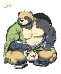 animal_genitalia balls belly big_balls cai1448331577 canine clothing crouching fundoshi gyobu japanese_clothing male male_only mammal robe scar sheath slightly_chubby tanuki tattoo thick_thighs tokyo_afterschool_summoners underwear