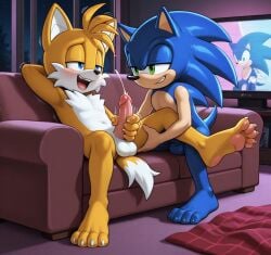 ai_generated assisted_masturbation balls cock couch cum encouraging feet fur gay genitals male male_only masturbation naked pawpads paws penis soles sonic_(series) sonic_the_hedgehog sonic_the_hedgehog_(series) spread_legs spreading tails tails_the_fox tongue