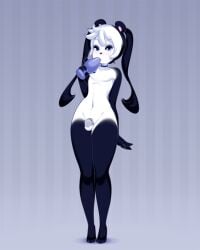 abstrack_background anthro balls bear black_body black_fur black_hair blue_eyes buttplug buttplug_in_mouth chastity_cage chastity_cage_only chastity_device chastity_device_only choker cute_femboy femboy flat_chastity_cage fur genitals giant_panda gloves_(marking) hair hi_res jewelry leg_markings male mammal markings miu navel necklace nude oral oral_penetration penetration plug_(sex_toy) quinn_(miu) seductive sex_toy sex_toy_in_mouth sex_toy_insertion small_waist socks_(marking) solo standing twintails wearing_chastity_cage wearing_chastity_device white_body white_fur white_hair