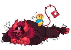 2boys anal_sex anthro blocky_body claws different_size forsaken_(roblox) fur furry gay guest_666 guest_666_(forsaken) hat hooves horns koi_567 mane noob noob_(roblox) red_penis roblox roblox_game robloxian self_upload sweat sweating tagme tail unguligrade unguligrade_anthro white_background