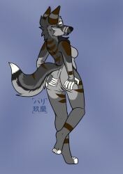 absurd_res anus ass butt_focus butt_grab canid canine female hand_on_butt harikuran hi_res looking_back mammal patreon reward seductive showing-off smile smirk spread_butt spreading