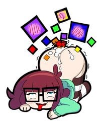 ahe_gao brown_hair colored cum cum_inside emi_(jaltoid) female glasses jaltoid simple_background solo_focus tagme unknown_artist youtube