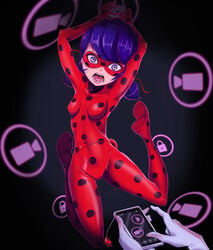 1girls 2d 2d_(artwork) akumatized alya_cesaire bodysuit bondage captured_heroine covered_navel disney_channel erect_nipples_under_clothes female female_focus female_only femdom lady_wifi ladybug_(character) lezdom marinette_dupain-cheng miraculous:_tales_of_ladybug_and_cat_noir miraculous_ladybug nipple_bulge open_mouth phone pigtails restrained saucy-scones scared scared_expression skin_tight small_breasts superheroine tagme