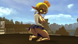 breasts_out dark_skinned_female frye_(splatoon) inkling inkling_girl lusty_sfm nintendo school_uniform sfm solo_female source_filmmaker splatoon splatoon_3 tentacle_hair video_games yellow_eyes yellow_hair