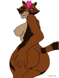 anthro ass female female_only pink_eyes pink_hair raccoon rrv2 shocket_raccoon solo