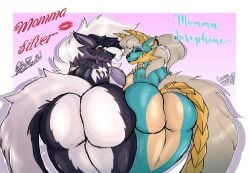 absurd_res anthro ass big_breasts breast_size_difference breasts butt_squish capcom duo fanged_wyvern female female/female hi_res huge_breasts looking_at_viewer lunarnobis mama_josephine mama_silver mature_female monster_hunter presenting presenting_hindquarters seducing_viewer seductive squish stygian_zinogre suninverted zinogre