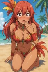 ai_generated beach bikini blush carnival carnival_(holiday) carnival_outfit flustered_female kirche_augusta_frederica_von_anhalt_zerbst looking_at_viewer surprised_expression