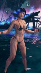 1girls alluring athletic_female bare_legs big_breasts bikini black_and_purple_hair descent_into_subconciousness_(stage) envy15re2lm female female_abs fit_female namco pin_up purple_eyes reina_mishima tekken tekken_8