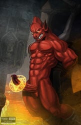 2016 angry balls big_penis boner bound bulge capcom demon demon's_crest erection fangs firebrand gargoyle glowing glowing_eyes hands_tied magic male male_only membranous_wings muscular nude penis pentagram pointy_ears precum precum_string red_arremer red_skin satanic shackles sharp_teeth solo teeth todex video_games wings