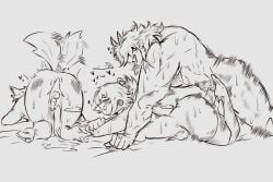 1boy dickgirl dilf futanari gigajunyt intersex male male_on_futa male_pubic_hair muscular muscular_male rough_sex size_difference wagging_tail
