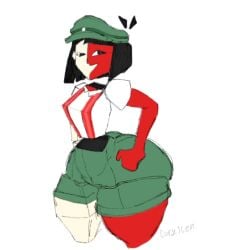 bob_cut cap coryhen_(artist) dream_bbq ena ena_(dream_bbq) ena_(series) fat_ass floating_head floating_torso hand_on_hip polygon shorts thick_thighs two_tone_skin