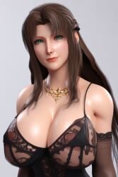 1girls brown_hair cetra female final_fantasy_vii huge_breasts ifalna lingerie milf mother solo
