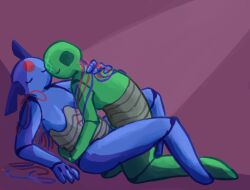 1boy 1girls antennae_(anatomy) blue_body blue_skin boobs chubby chubby_female chubby_male cuddling embrace eyes_closed facial_markings featureless_breasts female fingers_in_hair forehead_mark hands_on_hips holding implied_penetration implied_sex iterator_(rain_world) looks_to_the_moon_(rain_world) male moobs no_significant_harassment_(rain_world) overweight overweight_female overweight_male rain_world robot robot_boy robot_girl robot_humanoid robot_joints romantic romantic_couple sagging_breasts thick_thighs tummy waist_grab wholesome wholesome_sex wire wireplay