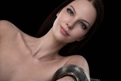 4k aphrodite_(god_of_war) auburn_hair blue_eyes perfect_body remake seductive seductive_smile