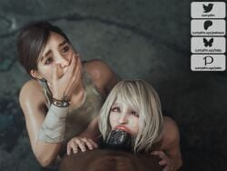 1boy 2girls 3d :>= absurdly_large_cock ashley_graham ashley_graham_(ella_freya) big_penis biohazard blonde_female blonde_hair blowjob blowjob_face brown_eyes brown_hair capcom cfnm clothed_female clothed_female_nude_male cock cock_hungry completely_nude crossed_eyes crossover cum cum_on_face currysfm dark-skinned_male dark_skin deepthroat eastern_and_western_character ellie_(the_last_of_us) ellie_williams eyes eyeshadow female ffm_threesome group heart-shaped_pupils huge_cock interracial light-skinned_female light_skin male male_pov multiple_girls naughty_dog nude nude_male open_mouth penis pov resident_evil resident_evil_4 resident_evil_4_remake shocked shocked_expression the_last_of_us the_last_of_us_2 threesome trio watermark