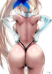 1girls ass ass_focus backboob big_ass black_panties blonde_hair booty breasts commentary_request cowboy_shot curvy elbow_gloves female female_only gloves hair_ornament highres hips huge_ass long_hair mirai_akari mirai_akari_project panties shiny side_ponytail sidelocks simple_background solo souryu string_panties thong thong_panties topless underwear underwear_only very_long_hair virtual_youtuber white_background white_gloves wide_hips