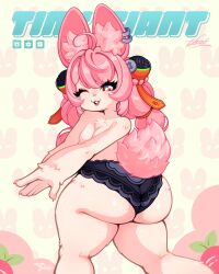 absurd_res accessory anthro ass big_butt bottom_heavy breasts buckteeth clothed clothing female fluffy fluffy_ears fluffy_tail frilly frilly_clothing frilly_panties frilly_underwear hair hair_accessory hi_res lagomorph leporid mammal mihoyo one_eye_closed panties pink_hair rabbit rabbit_ears scut_tail short_tail shortstack skimpy small_breasts solo tail teeth tenjosan thick_thighs topless tuft underwear wink zenless_zone_zero zhao_(zenless_zone_zero)
