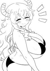 1girls ass big_ass big_breasts bikini black_bikini blush closed_eyes deity dragon dragon_girl goddess horns long_hair miss_kobayashi's_dragon_maid notice_lines quetzalcoatl_(dragon_maid) smile solo yami_neko