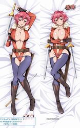 cleavage dakimakura dakimakura_design female fingerless_gloves kuroinu_~kedakaki_seijo_wa_hakudaku_ni_somaru~ leotard maia_(kuroinu) pink_hair short_hair sword tagme