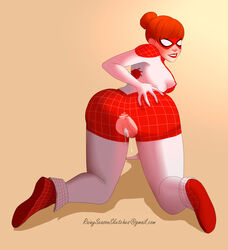 after_sex ass ass_grab bodysuit breasts cum cum_in_pussy female fringe_hair lips lipstick looking_at_viewer looking_back marvel marvel_comics mary_jane_watson masked milf mother pussy rebeccarains red_hair simple_background smile spider-man_(series) spinneret_(mary_jane_watson) thighs tied_hair torn_clothes