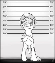 2013 angry animal_genitalia animal_penis applejack_(mlp) balls black_and_white chart cowboy_hat cutie_mark earth_pony equine equine_penis feral friendship_is_magic hair half-erect hat height_chart hi_res horse horsecock male mammal monochrome my_little_pony penis pentabins pony rule_63 solo standing