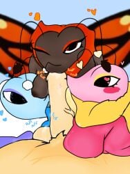 3girls black_body brown_body bug bug_girl butterfly dandy's_world dandys_world flutter_(dandy's_world) frosty_fluff_flutter glisten_(dandy's_world) licking licking_penis multiple_females multiple_girls orange_fur rosy_maple_moth_flutter slurp slurping sucking sucking_penis thatsexyrat vivid_monarch_flutter