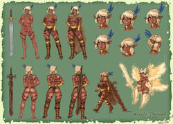 abs barefoot bbc-chan blonde_hair blue_eyes boots bracers cape character_sheet choker clothed dark-skinned_female dark_skin design ear_piercing earrings feet fillia_einhart fur_cape huge_ass huge_breasts large_breasts long_ears muscular_female necklace nude original piercing pointy_ears solo sword thick_thighs tribal vambraces