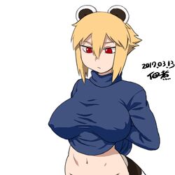 animal_ears animated araiguma-san blonde_hair bouncing_breasts bra bra_removed erect_nipples red_eyes tail tsukudani_(coke-buta) turtleneck