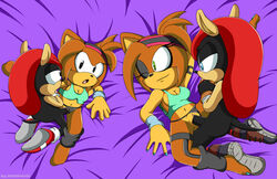 2boys 2girls armadillo black_eyes black_nose black_skin blue_eyes brown_fur clothing fan_character female foursome green_eyes headband hedgehog hedgehoglove klara_the_hedgehog legs legs_up looking_pleasured lying male mammal mighty_the_armadillo multiple_females multiple_girls multiple_males navel nude one_eye_closed original_character panties penetration penis pussy red_skin sega sonic_(series) sonic_generations spread_legs spreading straight tail thighhighs thighs time_paradox tongue vaginal_penetration yoga yoga_pants young