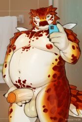 2025 2:3 5_fingers after_shower ankylosaurian anthro arm_spikes balls bathroom belly biceps big_balls biped cellphone claws colored countershading digital_drawing_(artwork) digital_media_(artwork) dinosaur electronics finger_claws fingers foreskin front_view genitals glans half-erect hi_res holding_penis humanoid_genitalia humanoid_penis inside kokosetto looking_at_object looking_at_phone mac_bazel male manly mirror_selfie mouth_closed musclegut muscular muscular_anthro muscular_male navel nipples nodosaurid obese obese_anthro obese_male orange_body orange_scales orange_spots ornithischian overweight overweight_anthro overweight_male pecs penis phone portrait prehistoric_species presenting presenting_penis reptile retracted_foreskin scales scalie selfie shoulder_spikes shower signature smartphone solo spiked_tail spikes spikes_(anatomy) spots standing tail thick_penis three-quarter_portrait thyreophoran towel white_body white_countershading
