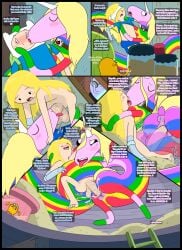 1girls 2boys adventure_time balls blowjob blush blushing cheating cheating_girlfriend coiling comic cuckold cuckolding cum cum_in_pussy cum_inside dialogue ejaculation female finn_the_human hair hesitant hubi human human_is_better human_penetrating humaned interspecies jake_the_dog kissing kissing_while_penetrated lady_rainicorn long_hair male male/female male_human ntr oral penetration penis pussy source_request speech_bubble t.v._(adventure_time) text text_bubble tongue_out_blowjob vaginal_penetration watching