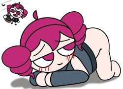 1girls 2d 2d_(artwork) ahoge ass ass_up bending_forward bent_over blush blush_lines bottomless cartoony chibi chibi_inset clothed clothed_female clothing detached_sleeves erotic_chibi face_down_ass_up female female_only horny horny_female kar0ha kasane_teto looking_back parody presenting presenting_ass red_eyes red_hair reference_image simple_background smile solo solo_female techo_(triple_boca) thighs triple_boca twin_drills utau white_background