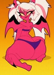 1girls ass big_ass big_butt bikini bottom_heavy demon female female_focus female_only helluva_boss huge_ass huge_butt long_hair long_pigtails looking_at_viewer looking_back pink_eyes pink_skin purple_bikini succubus succubus_horns succubus_tail succubus_wings tonyneely twintails verosika_mayday verosika_mayday_(helluva_boss) yellow_iris