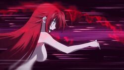 2girls akeno_himejima animated animated_gif breasts cartoony closed_eyes demon_girl female female_only green_eyes high_school_dxd humanoid indigo_hair long_hair multiple_girls nipples nude pillow_fight red_hair rias_gremory screencap screenshot tnk_(company)