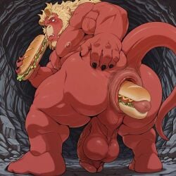 1boy ai_generated anal anal_gape anal_insertion anal_sex anus ass bara barazoku big_anus big_ass big_butt demon eating food food_dildo food_in_ass food_insertion food_play from_behind gape gaping gaping_anus gardie_(otukimi) male male_only muscle muscles muscular muscular_male rectum sandwich sandwich_(food) solo squatting stable_diffusion submarine_sandwich tagme video wan2.5