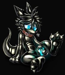 absurd_res bodily_fluids bulge bulge_grab claws clothing collar dragon fangs hi_res latex latex_clothing latex_skinsuit latexm4n lock lock_bulge mythological_creature mythological_scalie mythology null_bulge paws scalie skinsuit solo sweat teeth tight_clothing