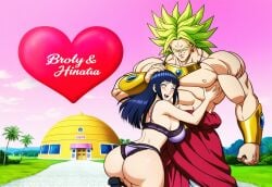 1boy 1girls ai_generated anime_style blushing broly broly_(dragon_ball_z)_1993 crossover curvy_female dialogue dragon_ball_z highres hyuuga_hinata large_breasts larger_male lingerie muscular_male narrow_waist naruto_(series) netorare outdoors red_lipstick self_upload selvokaz tagme thick_thighs two_different_art_styles wide_hips