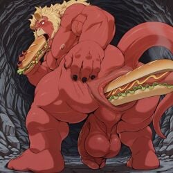 1boy ai_generated anal anal_gape anal_insertion anal_sex anus ass bara barazoku big_anus big_ass big_butt demon eating food food_dildo food_in_ass food_insertion food_play from_behind gape gaping gaping_anus gardie_(otukimi) male male_only muscle muscles muscular muscular_male rectum sandwich sandwich_(food) solo squatting stable_diffusion submarine_sandwich tagme video wan2.5