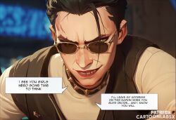 1boy ai_generated arcane caption caption_box captioned cartoon male male_only sequence shocked shocked_expression shocked_eyes solo story story_at_source story_in_picture text text_box text_bubble words