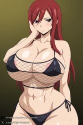 1female 1girl 1girls 2026 abs ai_generated areola_slip artist_name big_ass big_breasts bikini black_bikini blush breasts brown_eyes cleavage covered_nipples curvy erza_scarlet fairy_tail fishnet_top fishnets gradient gradient_background hand_on_own_cheek hand_on_own_face hi_res high_quality high_resolution highres huge_ass huge_breasts long_hair looking_at_viewer navel patreon patreon_username red-haired_female red_hair side-tie_bikini_bottom solo sweat swimsuit unjobdespiert watermark web_address