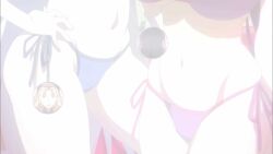 akeno_himejima animated animated_gif anime anime_screencap big_breasts bikini blue_bikini blue_eyes blue_swimsuit breasts cleavage credits demon_girl duo female female_only high_school_dxd high_school_dxd_hero himejima_akeno huge_breasts large_breasts light-skinned_female long_ponytail multiple_girls passione_(company) ponytail purple_bikini purple_eyes purple_swimsuit rossweisse screencap swimsuit