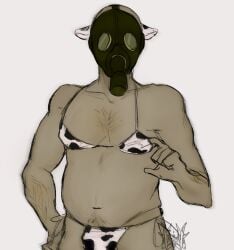 1boy bikini bikini_bottom bikini_top bulge cow_ears cow_print cow_print_bikini cry_of_fear doctor_purnell gas_mask male male_only nicole_cov no_sex no_visible_genitalia solo solo_male