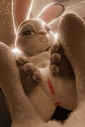 4_fingers absurd_res anthro anus bed bedroom bedroom_eyes buckteeth claws close-up detailed detailed_fur disney european_rabbit female fever-dreamer fingers fur furniture grey_body grey_fur hi_res inside lagomorph leporid light long_ears looking_at_viewer mammal multicolored_body narrowed_eyes nipples nude nude_anthro nude_female oryctolagus presenting rabbit seductive solo spread_legs spreading teeth two_tone_body vaginal_penetration white_body white_fur zootopia
