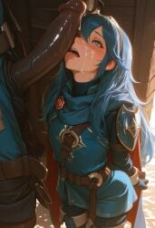 1boy 1girls ai_generated beach blue_eyes blue_hair cock_worship dark-skinned_male female fire_emblem fire_emblem_awakening flat_chest interracial large_penis lucina_(fire_emblem) male nintendo outdoors penis penis_awe penis_on_face ponytail precum self_upload sunlight tagme tongue tongue_out