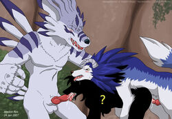 2007 aledon_rex crossover digimon feline fur furry mammal monster_farm tiger tiger_of_the_wind weregarurumon yaoi