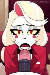 ai_generated blowjob charlie_morningstar charlie_morningstar_(hazbin_hotel) deepthroat eye_contact fellatio huge_cock male/female no_sound oral oral_sex penis pov pov_male sucking sucking_penis tagme video