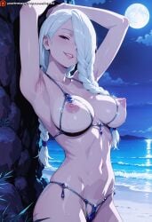 1girls ai_generated beach big_ass big_breasts blush braid braided_hair breasts busty curvy detailed_background eyes face female heavy hips huge_breasts jujutsu_kaisen looking_pleasured male male/female mei_mei_(jujutsu_kaisen) moon moonlight mouth night nipple_slip nipples nude open perky_breasts pink pleasure puffy_nipples solo squeeshyai submissive thick thighs white_hair wide