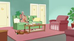 animated anus bbw big_areola big_ass big_breasts big_nipples breasts discreenvision drunk earrings feet female game_cg grandma_diana_(discreenvision) grandmother hair_bun inusen milf older_female pussy the_secret_of_the_house white_hair